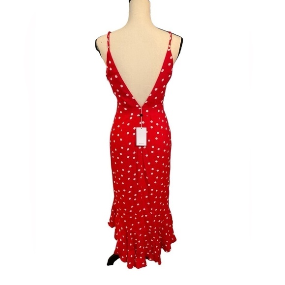 Lovers + Friends Bridget Red White Midi Dress (missing belt) Sz Small Faux Wrap - Picture 7 of 15